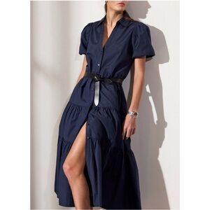 Brochu Walker Havana maxi dress collar button down tiered blue XS minimalist